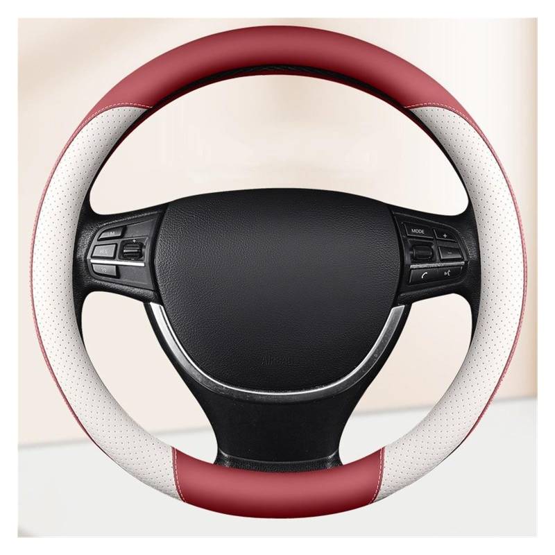 Auto Lenkradabdeckung Lenkradbezug Aus Perforiertem Leder Bequem Atmungsaktiv Und Verschleißfest Passend Für 14.5-15 Zoll Große Lenkräder(Red) von KZZYPJ