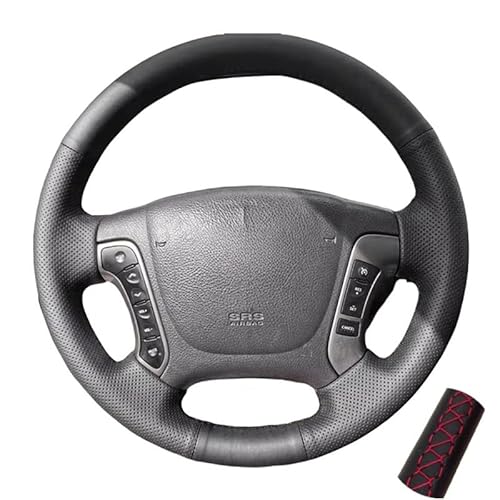 Auto Lenkradabdeckung Perforierte Lederabdeckung Handgenähte Auto-Lenkradabdeckung Für Hyundai Für Santa Für Fe 2006 2007 2008 2009 2010 2011 2012(Red Thread) von KZZYPJ