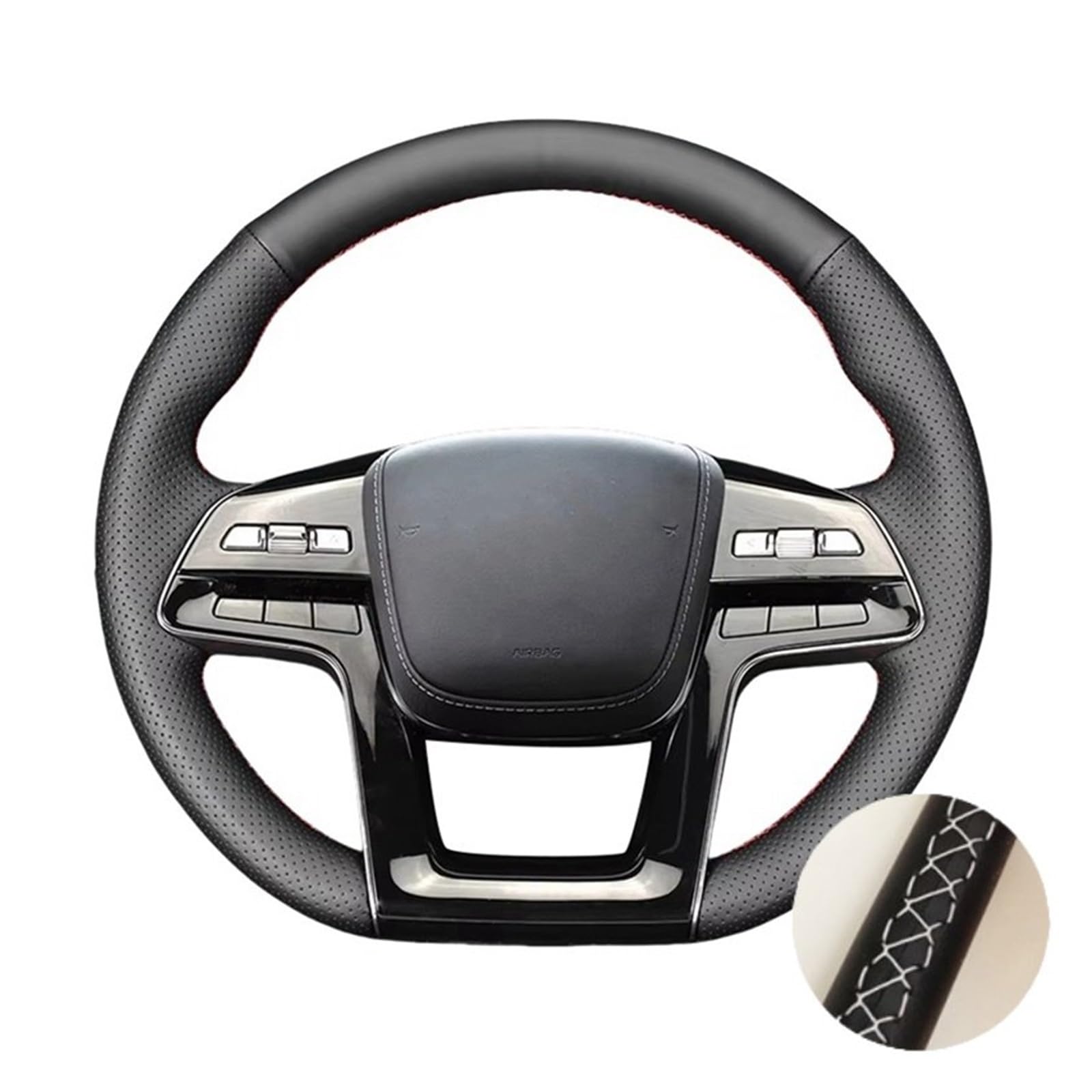 Auto Lenkradabdeckung Perforierte Lederabdeckung Handgenähte Auto-Lenkradabdeckung Schwarz Für BYD Für Song L Für Yuan Für UP 2023 2024(Gray Thread) von KZZYPJ