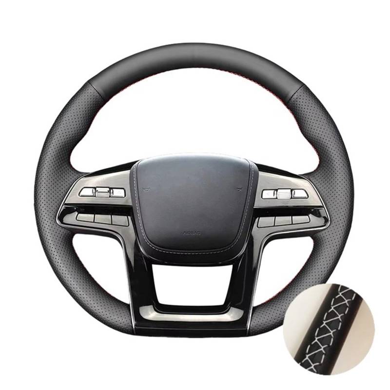 Auto Lenkradabdeckung Perforierte Lederabdeckung Handgenähte Auto-Lenkradabdeckung Schwarz Für BYD Für Song L Für Yuan Für UP 2023 2024(Gray Thread) von KZZYPJ