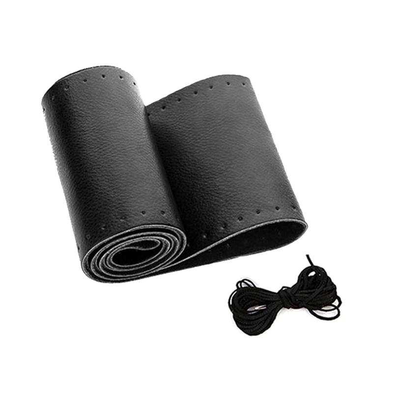 Auto Lenkradabdeckung Zwei Stile Auto Lenkradbezug DIY Echtes Leder Rindsleder Geflecht Styling Innenausstattung(39cm A Black) von KZZYPJ