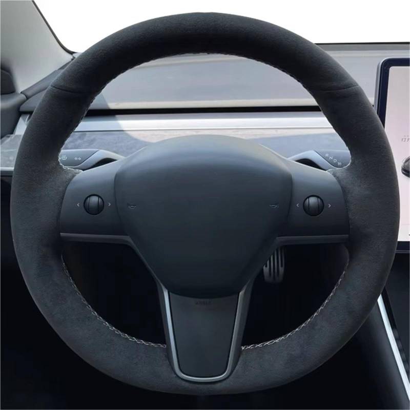 Auto-Lenkradbezug Auto Lenkrad Abdeckung Weiche Bequeme Leder Lenkrad Abdeckung Wrap Für Tesla Für Modell 3 2017 2018 2019 2020 2021(3 Colors Thread) von KZZYPJ