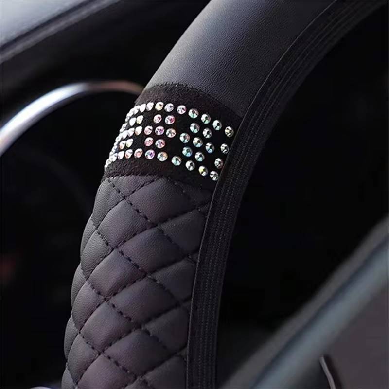 Auto-Lenkradbezug Auto-Lenkradabdeckung Ohne Innenring PU-Leder-Stickerei Dreidimensionales Farbdiamant-Inlay Geeignet Für 14.5–15 Zoll von KZZYPJ