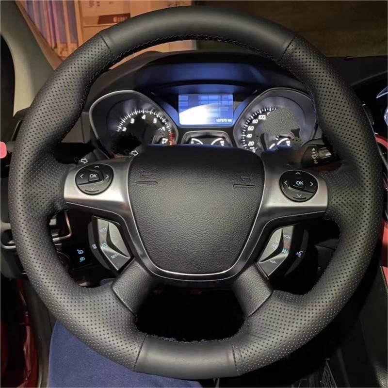 Auto-Lenkradbezug Auto-Lenkradbezug Geflochten Kunstleder Lenkradbezug Für Ford Für Focus 3 2012–2014 Für C-MAX 2011 2012 2013 2014 Für KUGA(Orange Thread) von KZZYPJ