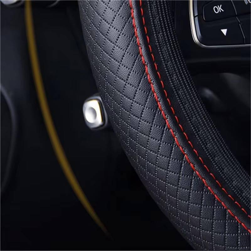 Auto-Lenkradbezug Auto-Lenkradbezug Mikrofaser-Leder-Schutzhülle Anti-Rutsch-Deckel Für Megane 2 3 4 Für Twingo Für Clio Für Talisman Für Captur(Black Red) von KZZYPJ