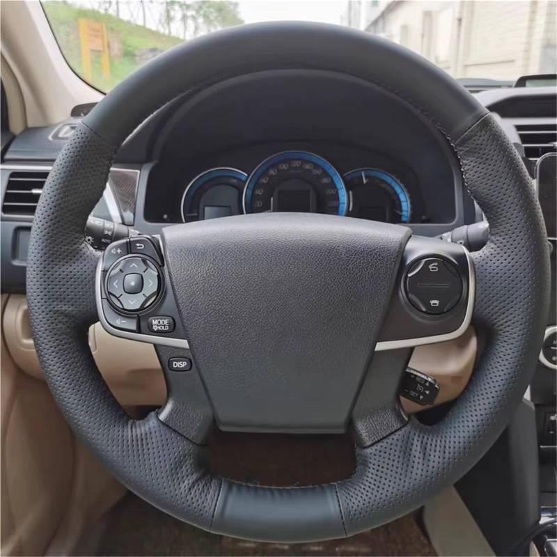 Auto-Lenkradbezug Hand Nähen Schwarz Leder Auto Lenkrad Abdeckung Auto Innen Zubehör Für Toyota Für Camry 2012 2013 2014 2015(Pink Thread) von KZZYPJ