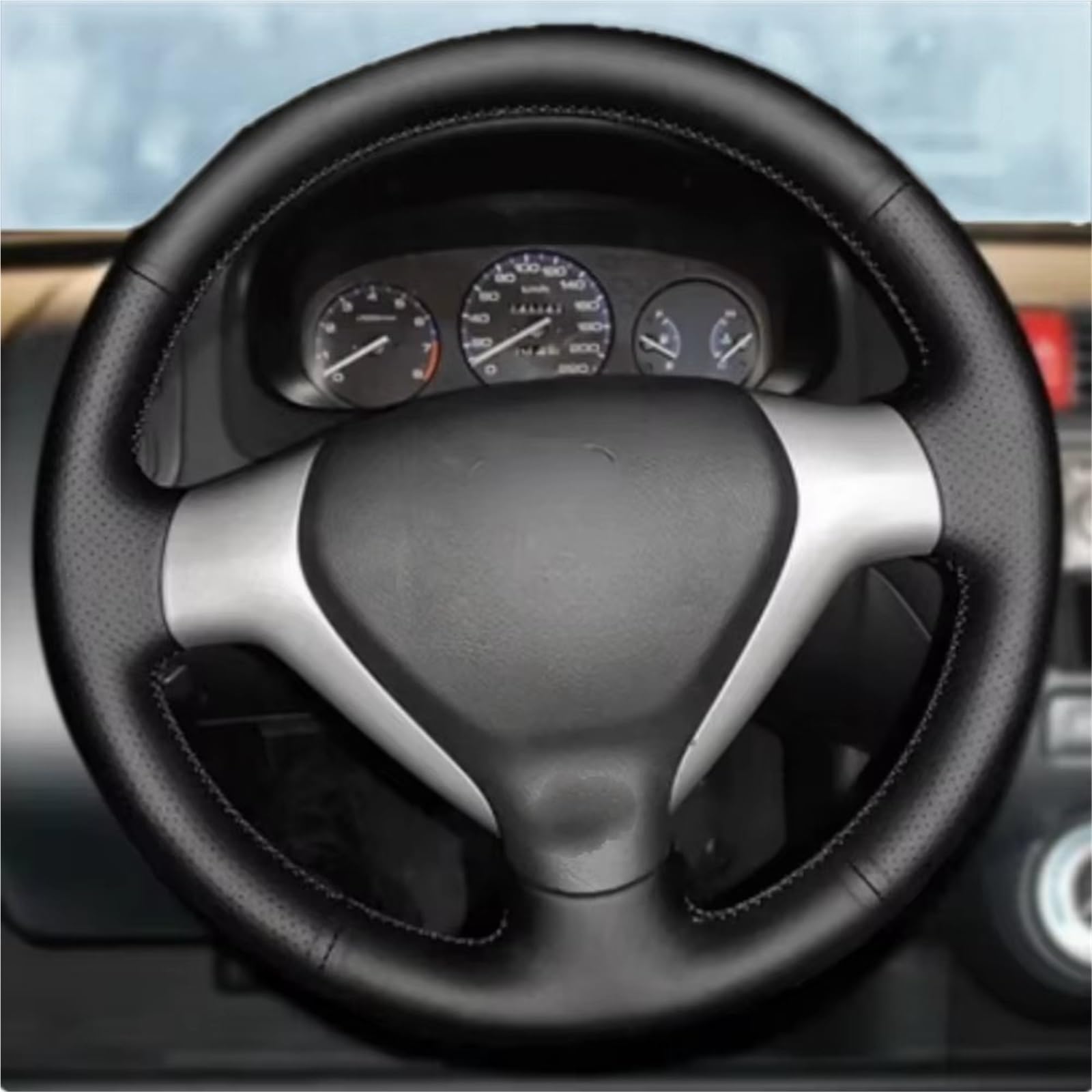 Auto-Lenkradbezug Schwarz Auto Lenkrad Abdeckung Mikrofaser Leder Atmungsaktive Automotor Zubehör Für Jazz Für Fit 2005 2006 2007 2008(Yellow Thread) von KZZYPJ