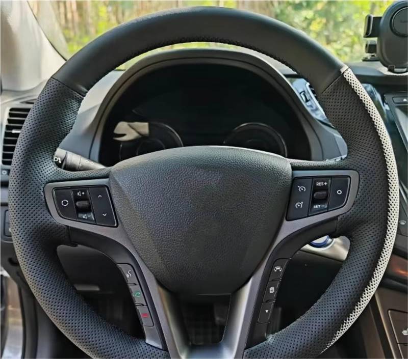 Auto-Lenkradbezug Schwarz Auto Lenkrad Geflecht Abdeckung Hand Nähen Mikrofaser Leder Auto Zubehör Für Hyundai Für I40 2011-2014 2015 2016 2017 2018 2019(Brown Thread) von KZZYPJ