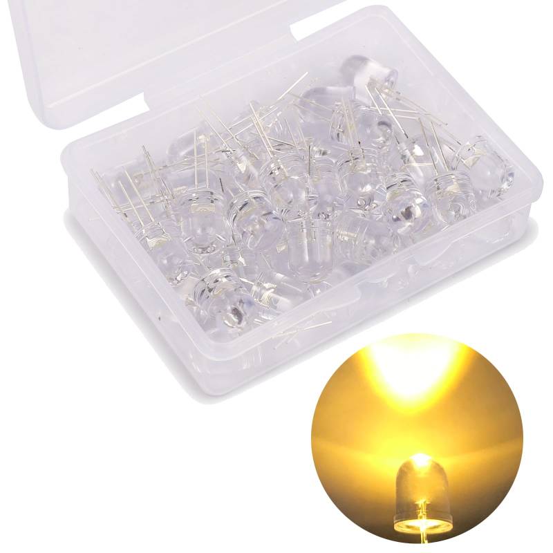 10mm LED Leuchtdioden, 40 Stück Led Diode Warmes Licht, 3V Extra Hell Led Leuchtdiode, für Wissenschaftliches Projekt, DIY, Elektronische Beleuchtungs komponenten, Warmweiß von Ka wah core