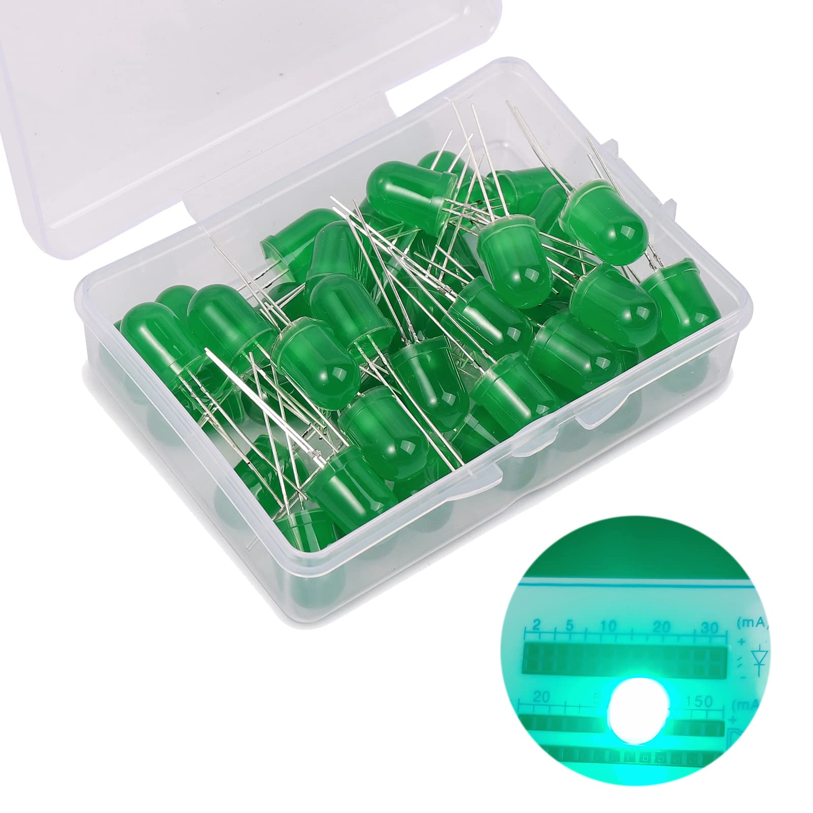 50 Stück 8mm LED Leuchtdioden, 2 Pin 3V LED Dioden, Extra Hell 8 mm LED Sortiments kits, Diffus Dioden Set für Wissenschafts projekte, Heimwerkerprojekte (Grün 50 Stück) von Ka wah core