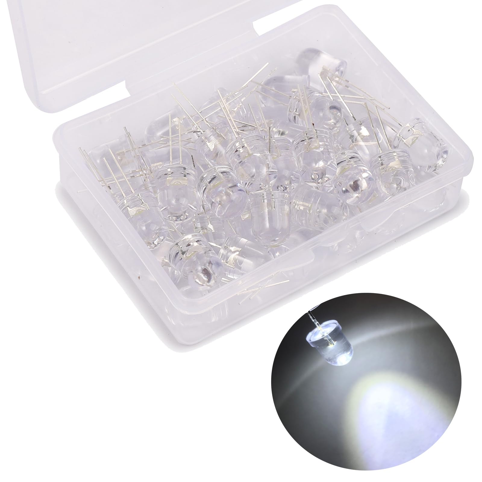 50 Stück 8mm LED Leuchtdioden, 2 Pin 3V LED Dioden, Extra Hell 8 mm LED Sortiments kits, Diffus Dioden Set für Wissenschafts projekte, Heimwerkerprojekte (Weiß 50 Stück) von Ka wah core