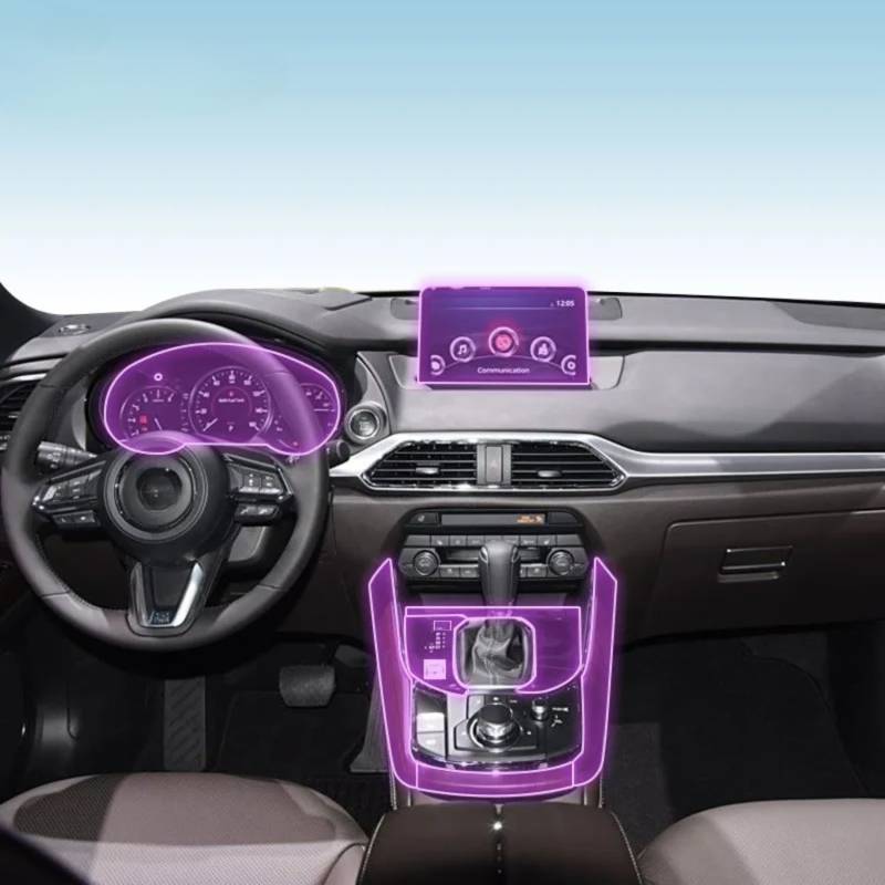 Kaecad Auto Innenfolie Armaturenbrett Piano Board Shift Mittelkonsole Anti-Kratzer Transparent TPU Schutzfolie für Mazda CX-9 2020-2024 (GPS Navigationsfilm) von Kaecad