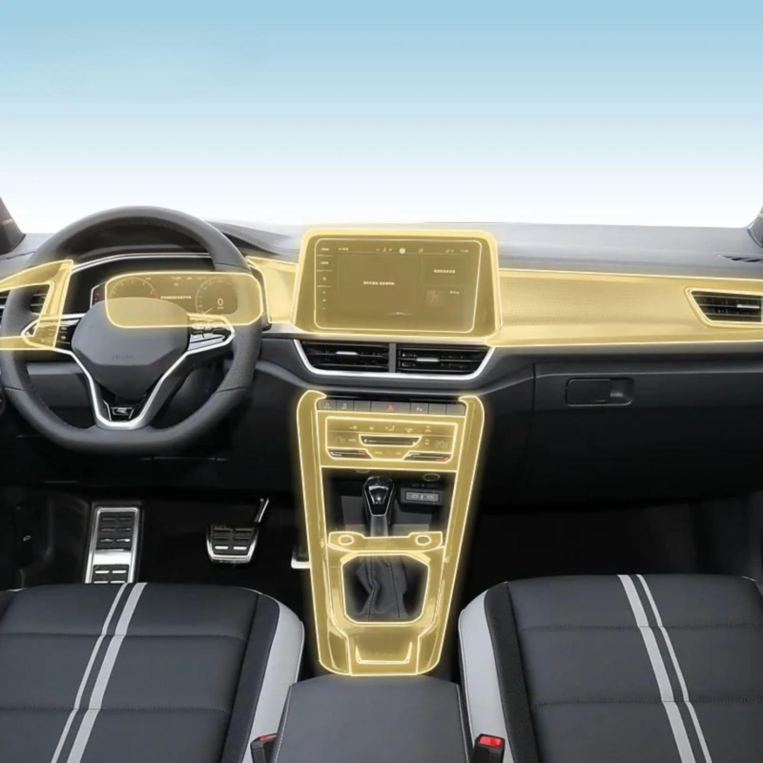 Kaecad Car Interior Film Dashboard Piano Board Shift Center Console Anti-Scratch Transparent TPU Protection Film, for Volkswagen T-ROC 2023-25 (A GPS Navigation Film) von Kaecad