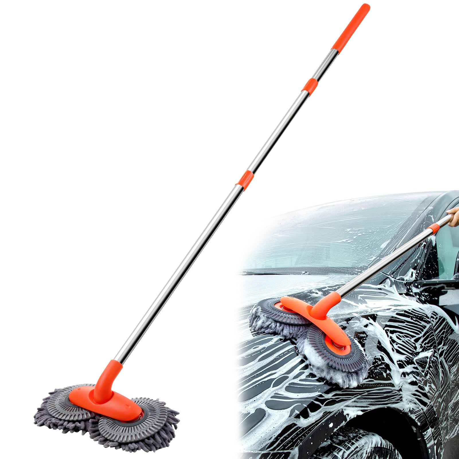 Kaezuy Autowaschbürste Mit Teleskopstiel Und Weichem Chenille-Mikrofaser Auto Waschbürste Mit Edelstahlgriff Für PKW LKW Wohnmobile (C) von Kaezuy