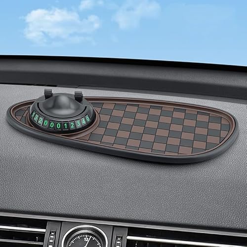 Multifunction Car Anti-Slip Mat Auto Universal Phone Holder, 3 in 1 Antirutschmatte Auto mit Handyhalterung & Parknummer, 360° Drehbar Anti-Rutsch-Armaturenbrett für Handy Schlüssel (Braun) von Kaezuy