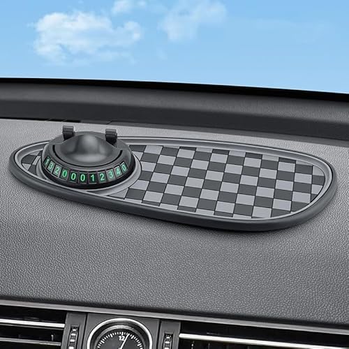 Multifunction Car Anti-Slip Mat Auto Universal Phone Holder, 3 in 1 Antirutschmatte Auto mit Handyhalterung & Parknummer, 360° Drehbar Anti-Rutsch-Armaturenbrett für Handy Schlüssel (Grau) von Kaezuy