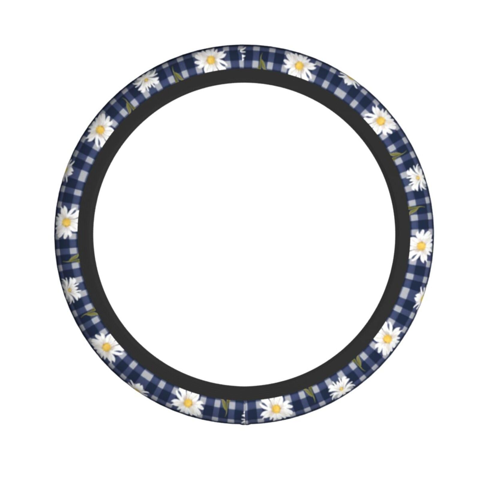 Lenkradbezug aus Neopren, marineblau, Büffelkaro, Gänseblümchen, Universal-Lenkradbezug, passend für 38,1 cm (15 Zoll) große Autos, SUVs, Lieferwagen, rutschfester Schutz für Auto und LKW von Kaifanee