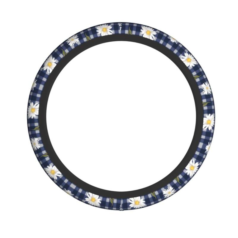 Lenkradbezug aus Neopren, marineblau, Büffelkaro, Gänseblümchen, Universal-Lenkradbezug, passend für 38,1 cm (15 Zoll) große Autos, SUVs, Lieferwagen, rutschfester Schutz für Auto und LKW von Kaifanee
