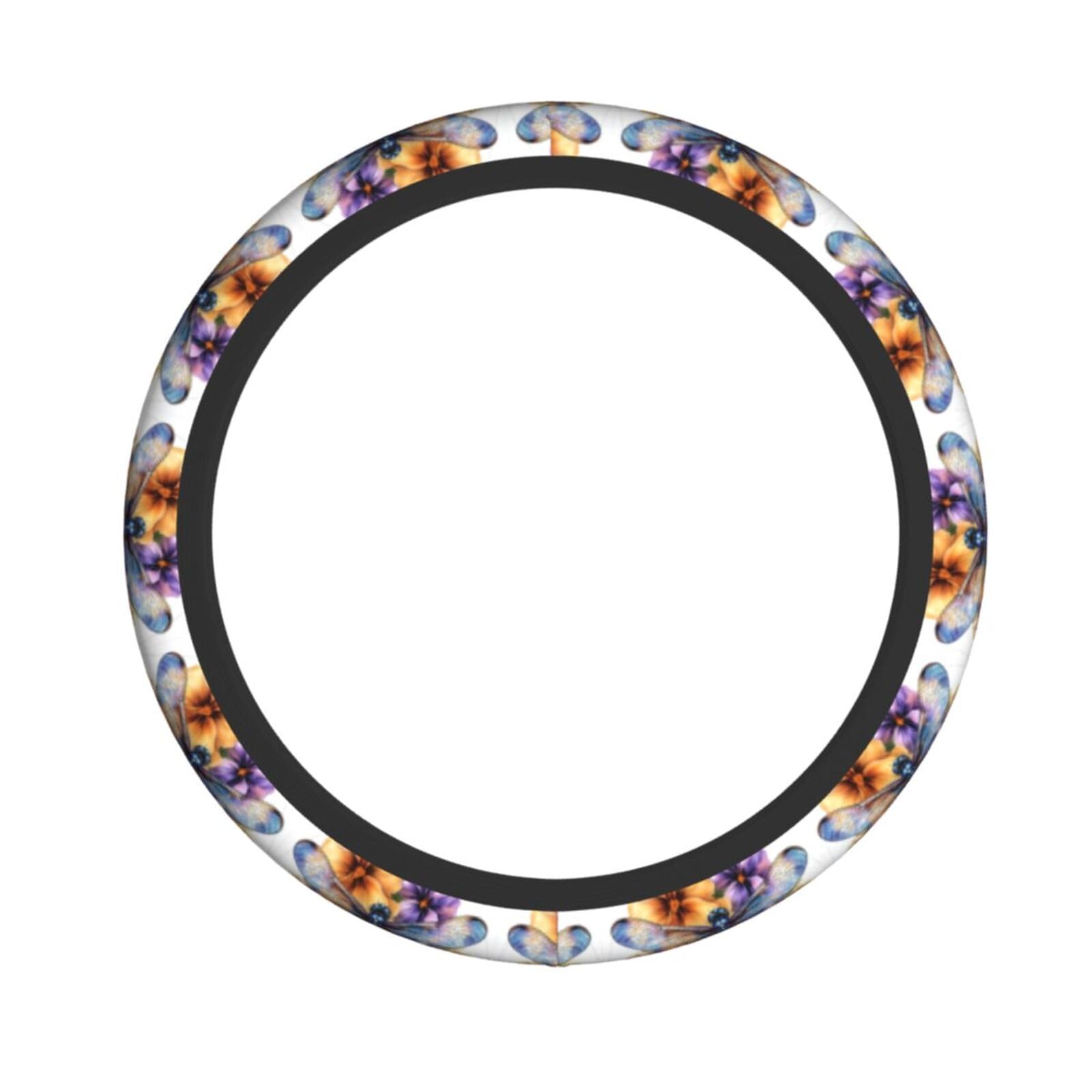 Neopren-Lenkradbezug, Libelle und Blumenmuster, Universal-Lenkradbezug, passend für 38,1 cm (15 Zoll) große Autos, SUVs, Vans, rutschfester Auto-LKW-Schutz von Kaifanee