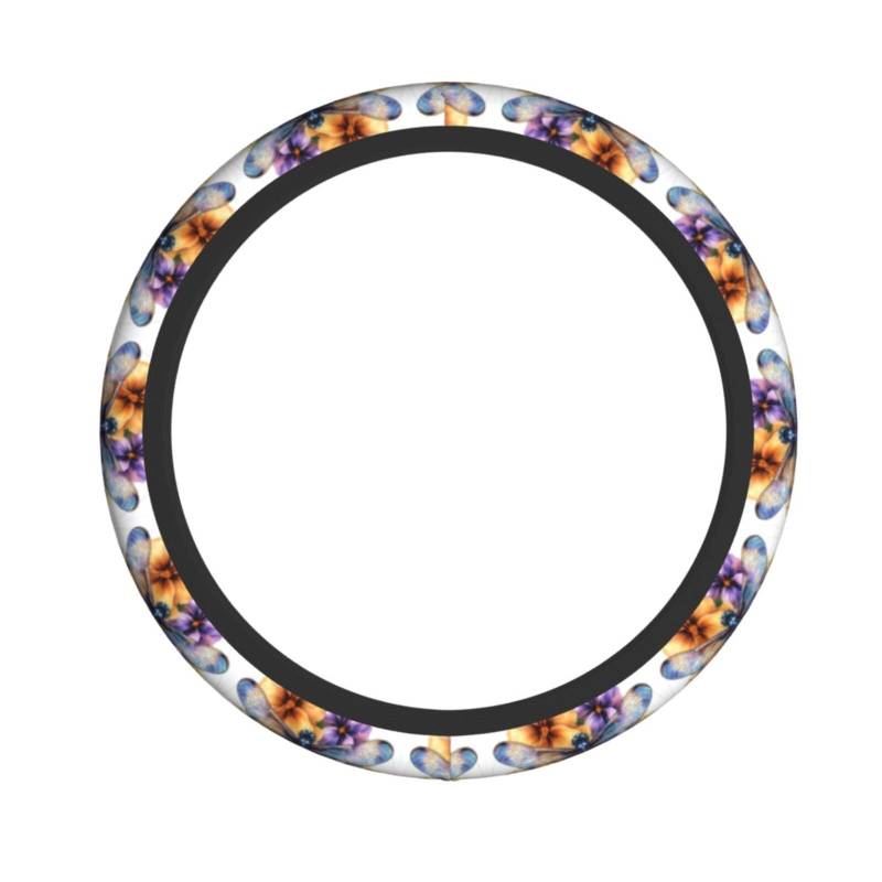 Neopren-Lenkradbezug, Libelle und Blumenmuster, Universal-Lenkradbezug, passend für 38,1 cm (15 Zoll) große Autos, SUVs, Vans, rutschfester Auto-LKW-Schutz von Kaifanee