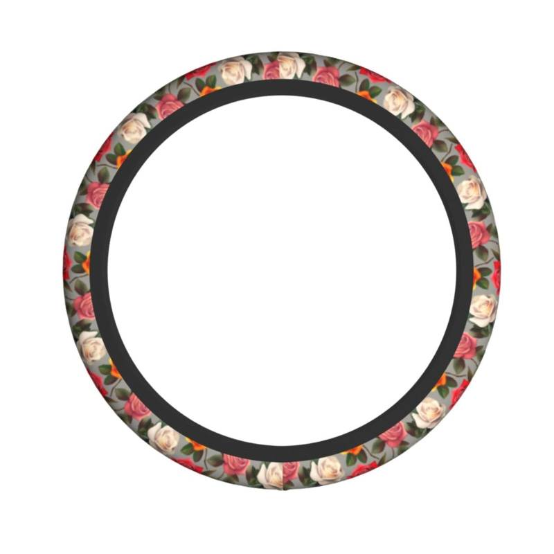 Neopren-Lenkradbezug, Motiv: Blühende Rosen, Universal-Lenkradbezug, passend für 38,1 cm (15 Zoll) große Autos, SUVs, Vans, rutschfester Auto-LKW-Schutz von Kaifanee