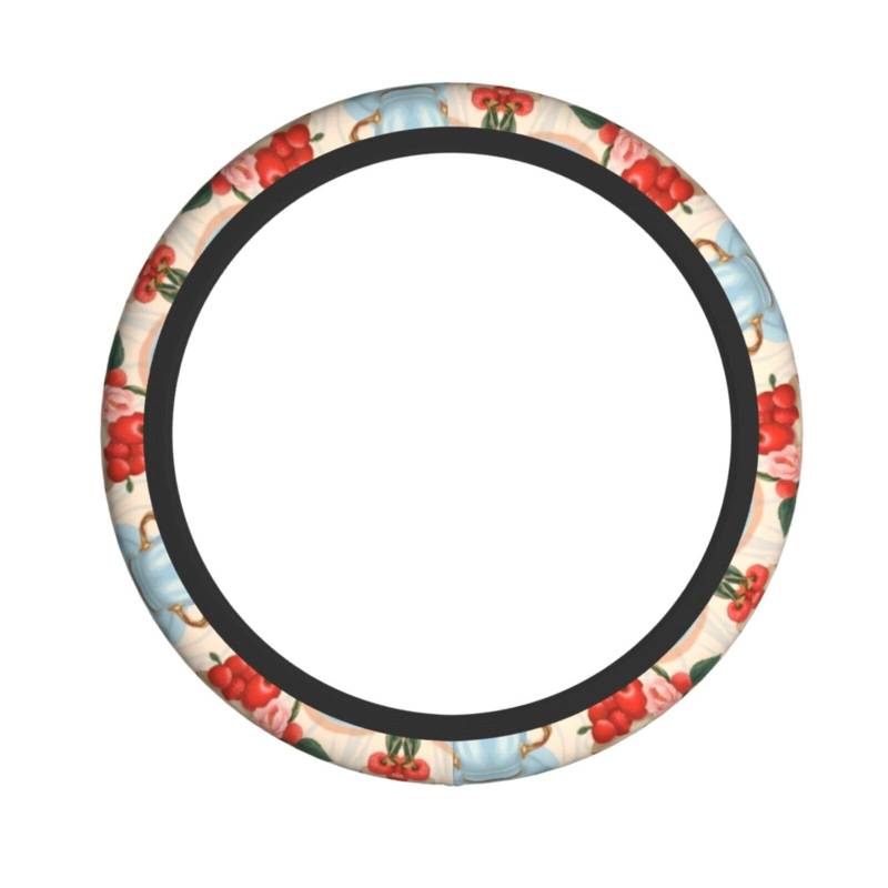 Neopren-Lenkradbezug, Motiv: Kuchen, Kaffee, Kirsche, Universal-Lenkradbezug, passend für 38,1 cm (15 Zoll) große Autos, SUVs, Vans, rutschfester Auto-LKW-Schutz von Kaifanee
