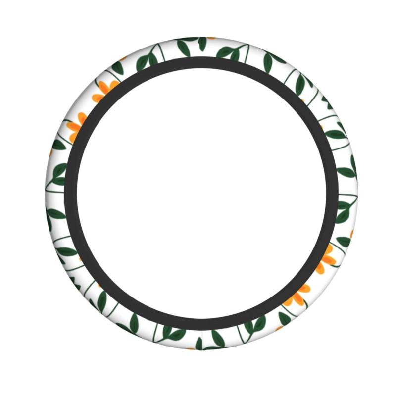 Neopren-Lenkradbezug, Orange, kleine Blumen, botanische Blätter, Universal-Lenkradbezug, passend für 38,1 cm (15 Zoll) große Autos, SUVs, Vans, rutschfester Schutz für Auto und LKW von Kaifanee