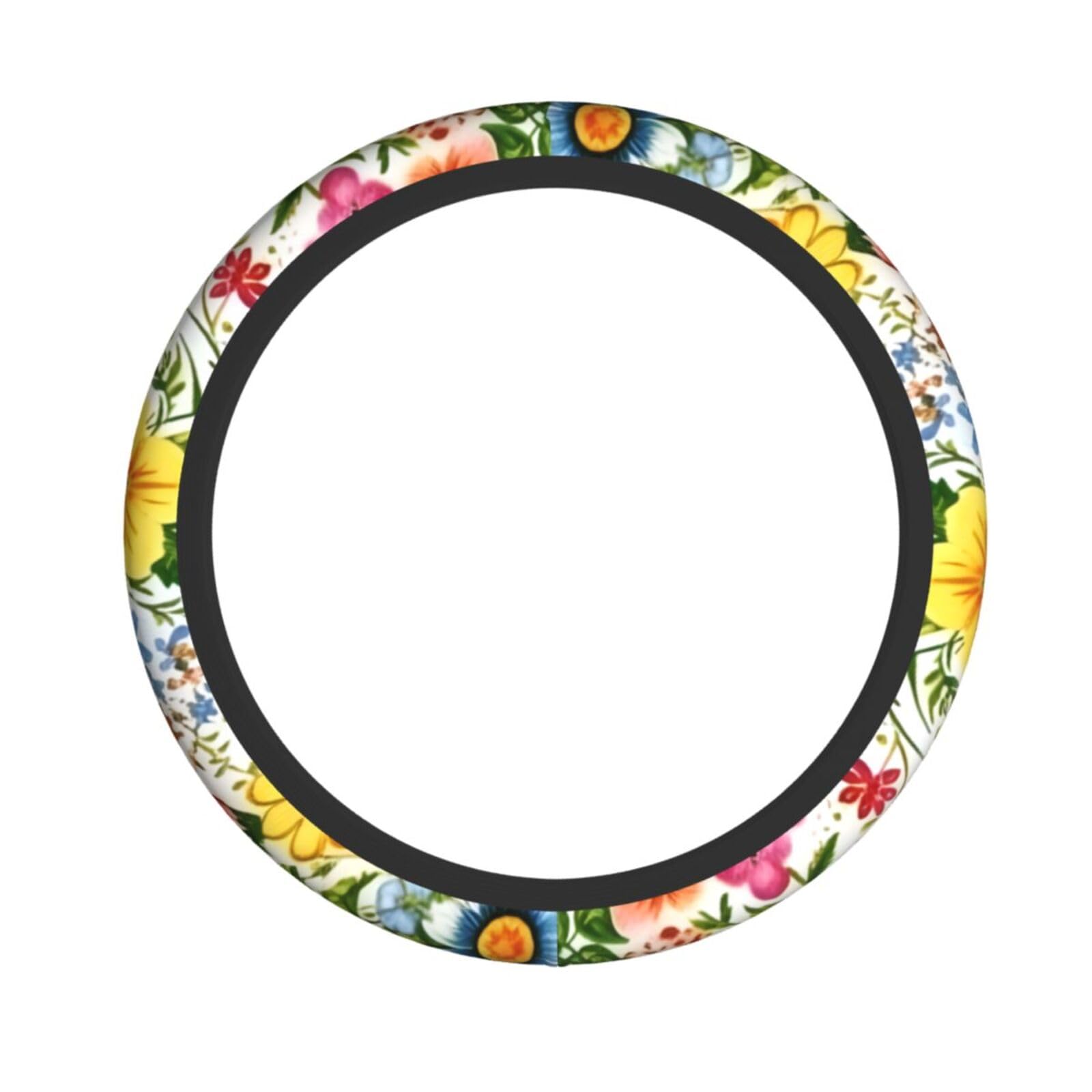 Neopren-Lenkradbezug, bunte Blumen, botanisches Design, Kunst, Universal-Lenkradbezug, passend für 38,1 cm (15 Zoll) große Autos, SUVs, Lieferwagen, rutschfester Schutz für Autos und LKWs von Kaifanee
