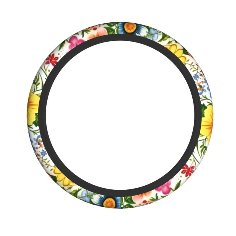 Neopren-Lenkradbezug, bunte Blumen, botanisches Design, Kunst, Universal-Lenkradbezug, passend für 38,1 cm (15 Zoll) große Autos, SUVs, Lieferwagen, rutschfester Schutz für Autos und LKWs von Kaifanee