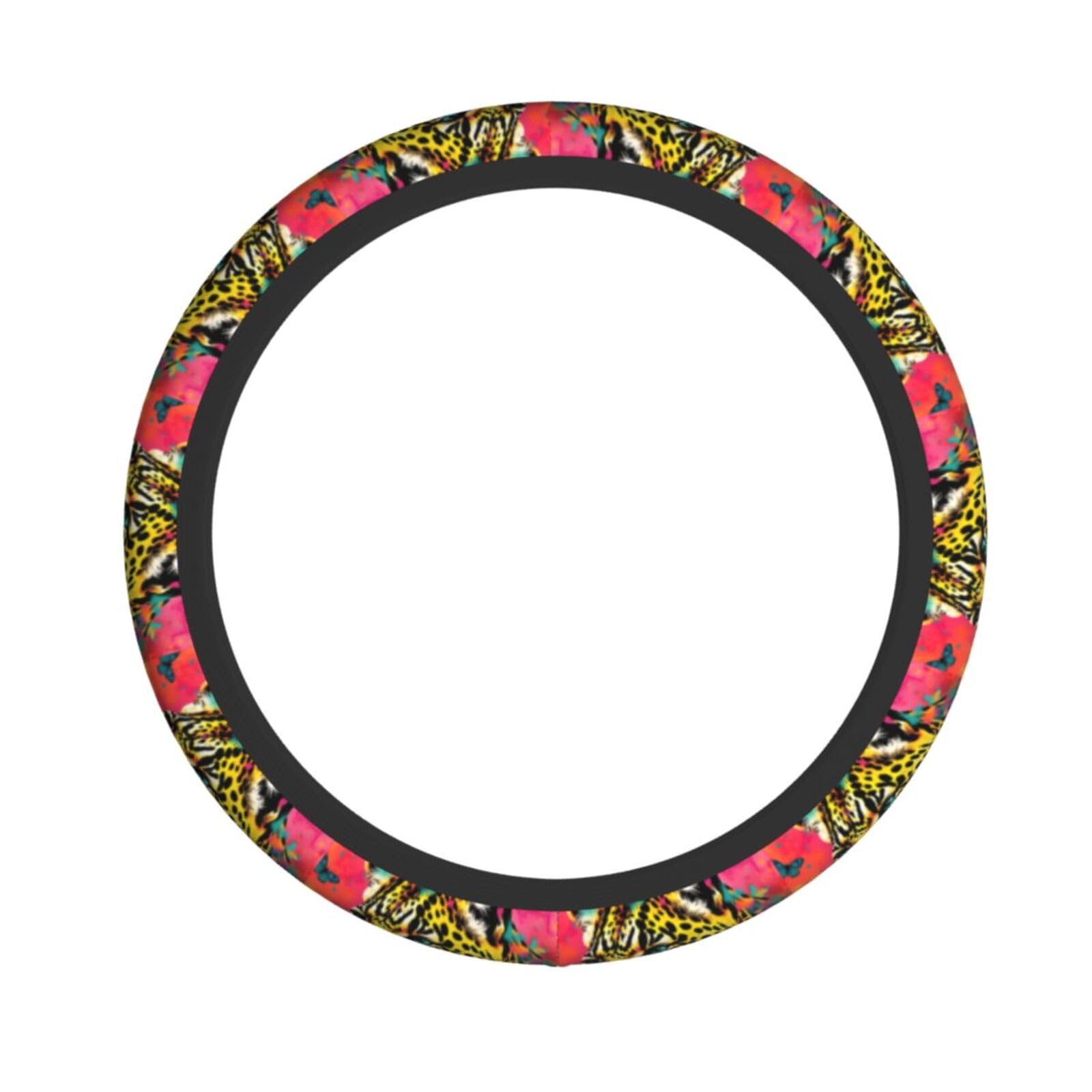 Neopren-Lenkradbezug, bunte Leoparden, Schmetterlinge, Universal-Lenkradbezug, passend für 38,1 cm (15 Zoll) große Autos, SUVs, Vans, rutschfester Schutz für Auto und LKW von Kaifanee