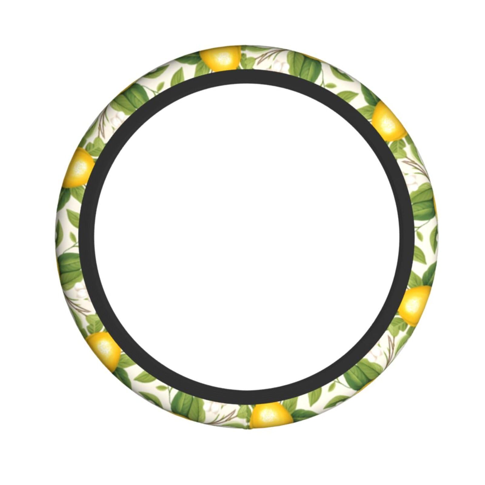 Neopren-Lenkradbezug, grüne Blätter, Zitronenfrüchte, Blumen, Universal-Lenkradbezug, passend für 38,1 cm (15 Zoll) große Autos, SUVs, Vans, rutschfester Auto-Lkw-Schutz von Kaifanee