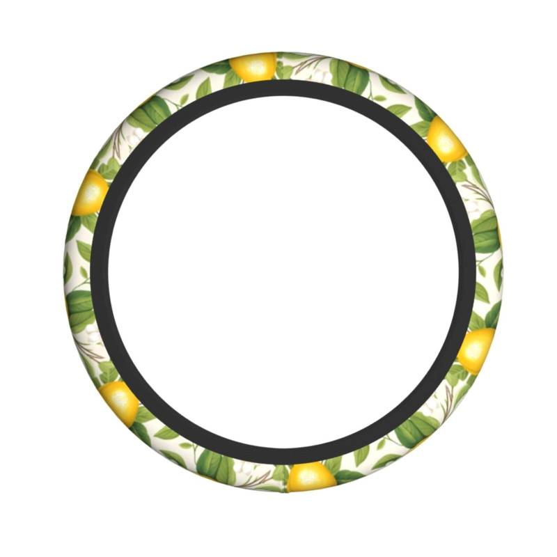 Neopren-Lenkradbezug, grüne Blätter, Zitronenfrüchte, Blumen, Universal-Lenkradbezug, passend für 38,1 cm (15 Zoll) große Autos, SUVs, Vans, rutschfester Auto-Lkw-Schutz von Kaifanee