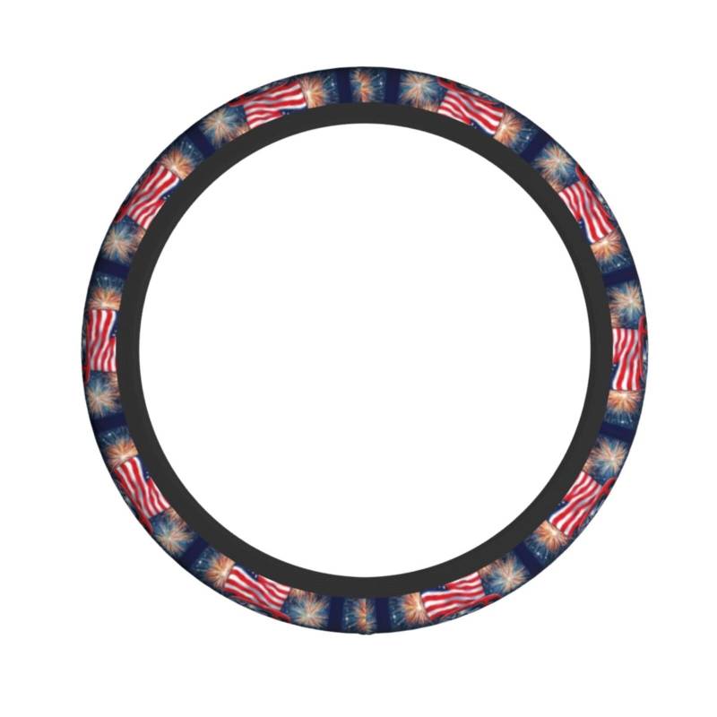 Neopren-Lenkradbezug, rot, LKW, amerikanische Flagge, Feuerwerk, Universal-Lenkradbezug, passend für 38,1 cm (15 Zoll) große Autos, SUVs, Vans, rutschfester Auto-LKW-Schutz von Kaifanee