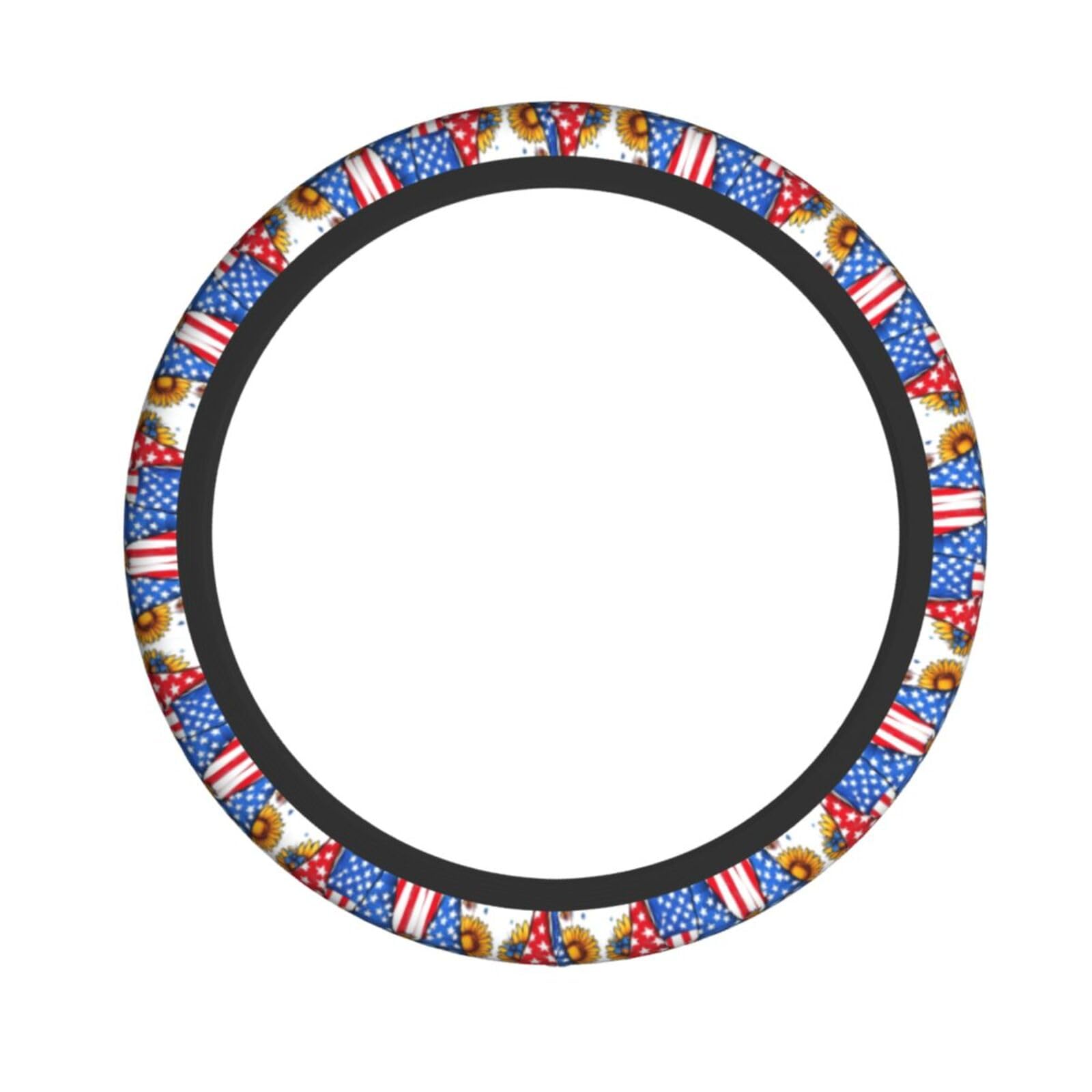 Neopren-Lenkradbezug für den vierten Juli, Zwerge mit amerikanischer Flagge, Sonnenblume, Universal-Lenkradbezug, passend für 38,1 cm (15 Zoll) große Autos, SUVs, Vans, rutschfester Auto-LKW-Schutz von Kaifanee