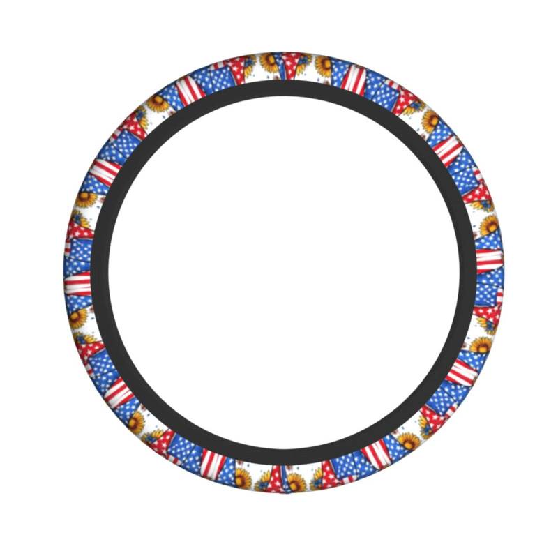 Neopren-Lenkradbezug für den vierten Juli, Zwerge mit amerikanischer Flagge, Sonnenblume, Universal-Lenkradbezug, passend für 38,1 cm (15 Zoll) große Autos, SUVs, Vans, rutschfester Auto-LKW-Schutz von Kaifanee