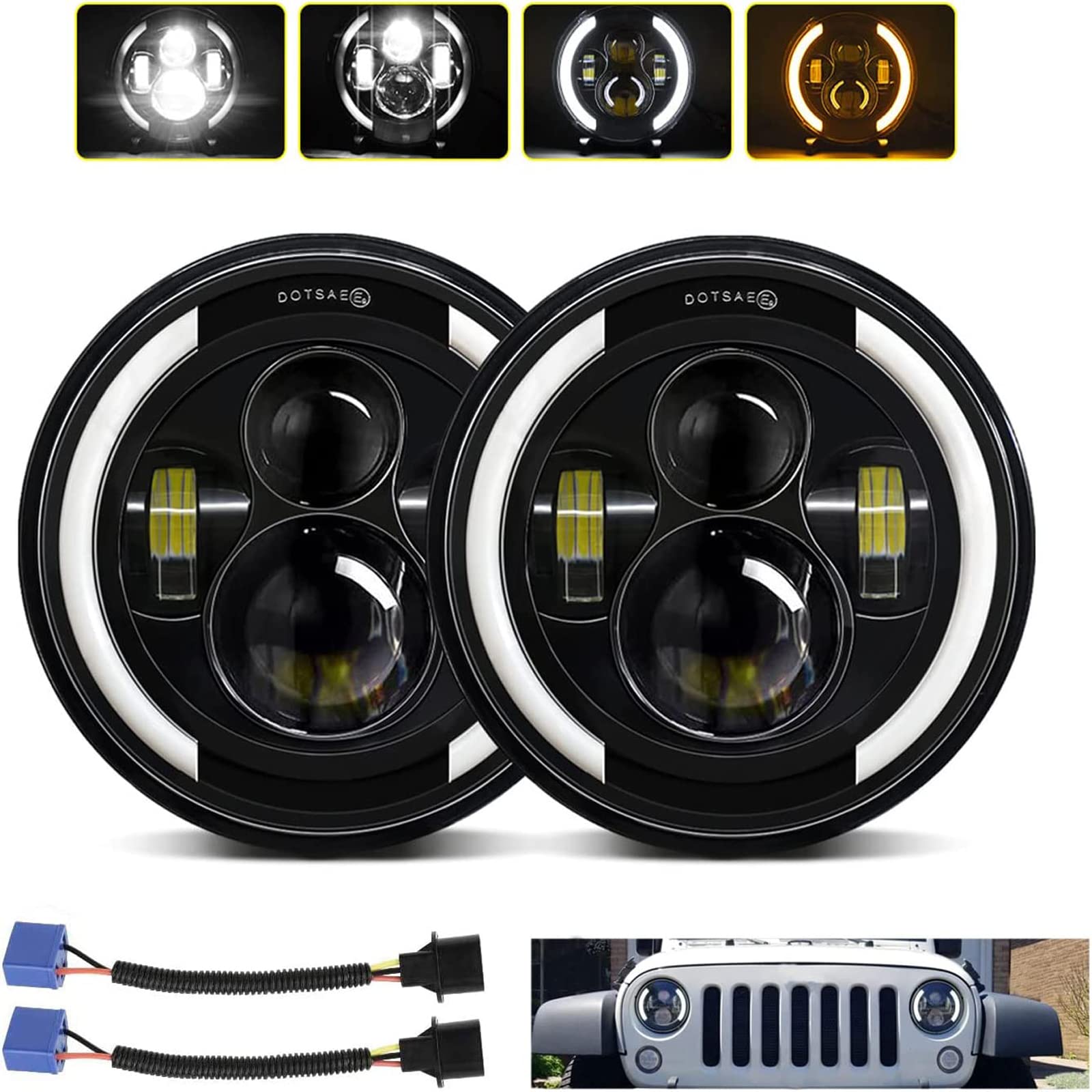 Kairiyard Paar 7 Zoll LED Scheinwerfer 100W 10000LM 4 Linsen Angel Eyes 3000K+6000K 4 Modi Beleuchtung Runde schwarze Lichter LED Offroad Feuer Kreuz DRL HI LO Strahl für Wrangler JK TJ LJ CJ Hum-mer Kairiyard Paar 7 Zoll LED Scheinwerfer 100W 10000LM 4 Linsen Angel Eyes 3000K+6000K 4 Modi Beleuchtung Runde schwarze Lichter LED Offroad Feuer Kreuz DRL HI LO Strahl für Wrangler JK TJ LJ CJ Hum-mer von Kairiyard
