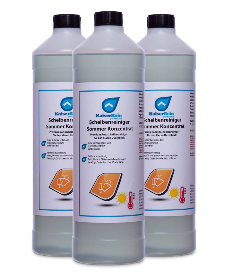 KaiserRein Scheibenreiniger Sommer Konzentrat 3x1 L Wischwasser Scheibe Konzentrat Scheibenwischwasser Auto Kfz LKW Bus von KaiserRein professional