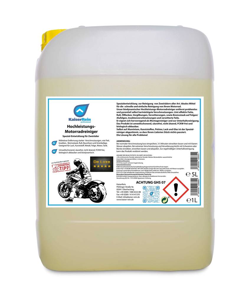 KaiserRein professional Hochleistungs Motorrad- und Zweirad-Reiniger 5L Kanister Spezial-Entwicklung für Zweiräder Citrus Reiniger für Profis… von KaiserRein professional