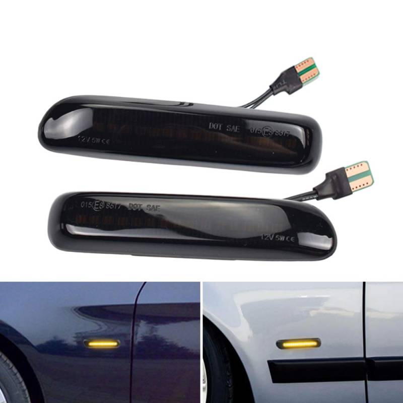 Kakulkomen 2 x LED Blinkleuchte Blinker Seitenblinker mit E-Prüfzeichen Black für B-MW 3 Series E46 Limo Coupe Compact Cabriolet von Kakulkomen