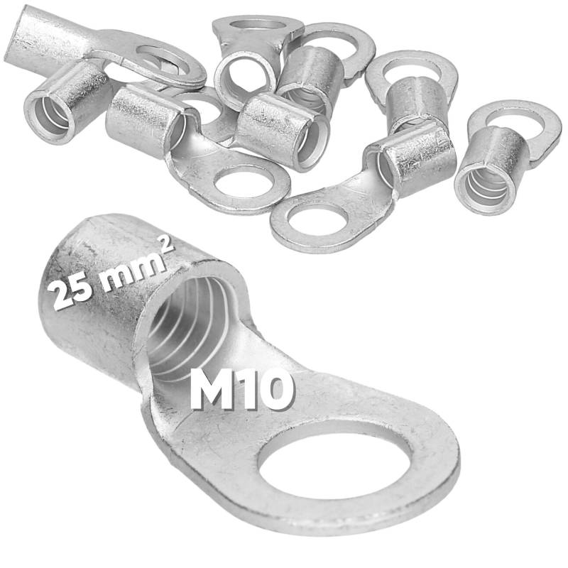10 Stück Kalitec Q25-10 Quetschkabelschuh 25mm² M10 I Unisoliert I Dornpressung I Für mehr-, fein- und feinstdrähtige Leiter I Kabelschuh 25mm² nach DIN 46234 von Kalitec