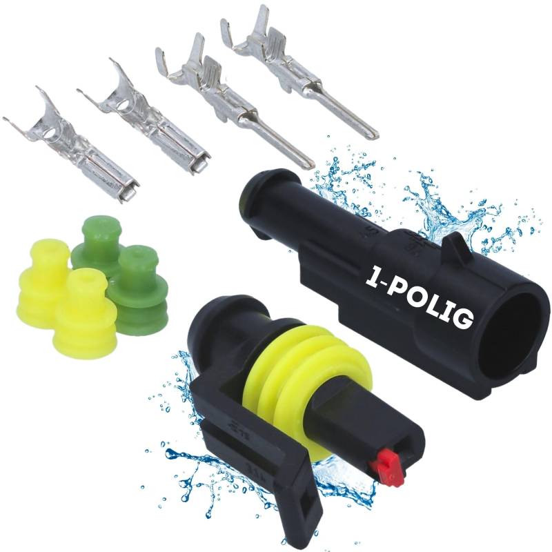 Kalitec KALI-1001 Superseal Set 1-Polig I KFZ Stecker 1,50 mm² max. 24 Volt I wasserdicht IP67 I ölbeständige Schnellverbinder aus glasfaserverstärktem Polyamid (PA) für Auto, Motorrad von Kalitec
