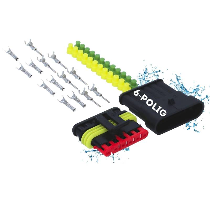 Kalitec KALI-1006 Superseal Set 6-Polig I KFZ Stecker 1,50 mm² max. 24 Volt I wasserdicht IP67 I ölbeständige Schnellverbinder aus glasfaserverstärktem Polyamid (PA) für Auto, Motorrad von Kalitec
