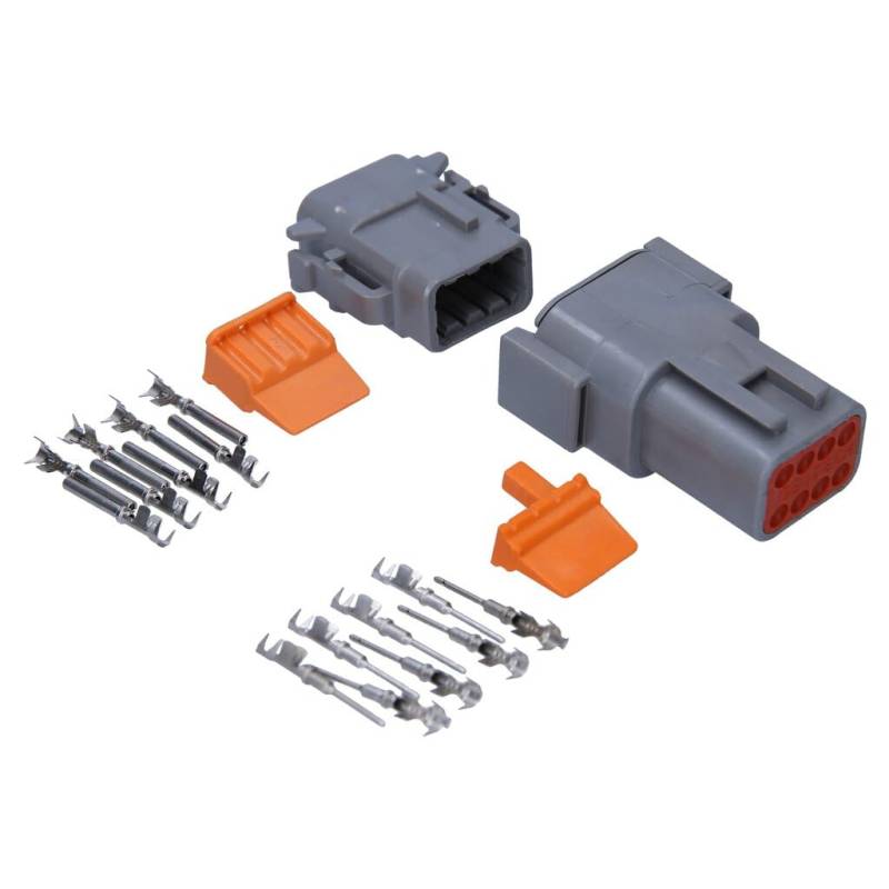 Kalitec KALI-1408 DEUTSCH DTM Steckverbinder Set 8 polig I KFZ Stecker wasserdicht IP6K9K, IP68 für Motorrad Auto I AWG 22-16 Spannung 250 VDC I Gehäusematerial  PA GF I Kabelstecker grau von Kalitec