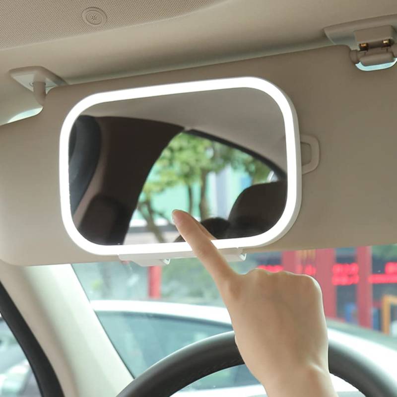 Auto Kosmetikspiegel Kamanan Car Cosmetic Mirror Wiederaufladbarer Car Visor Mirror mit 3 Lichtmodi 7,8 Zoll Touchscreen Universal Sonnenblende Spiegel für Auto, LKW, SUV, Weiß von Kamanan