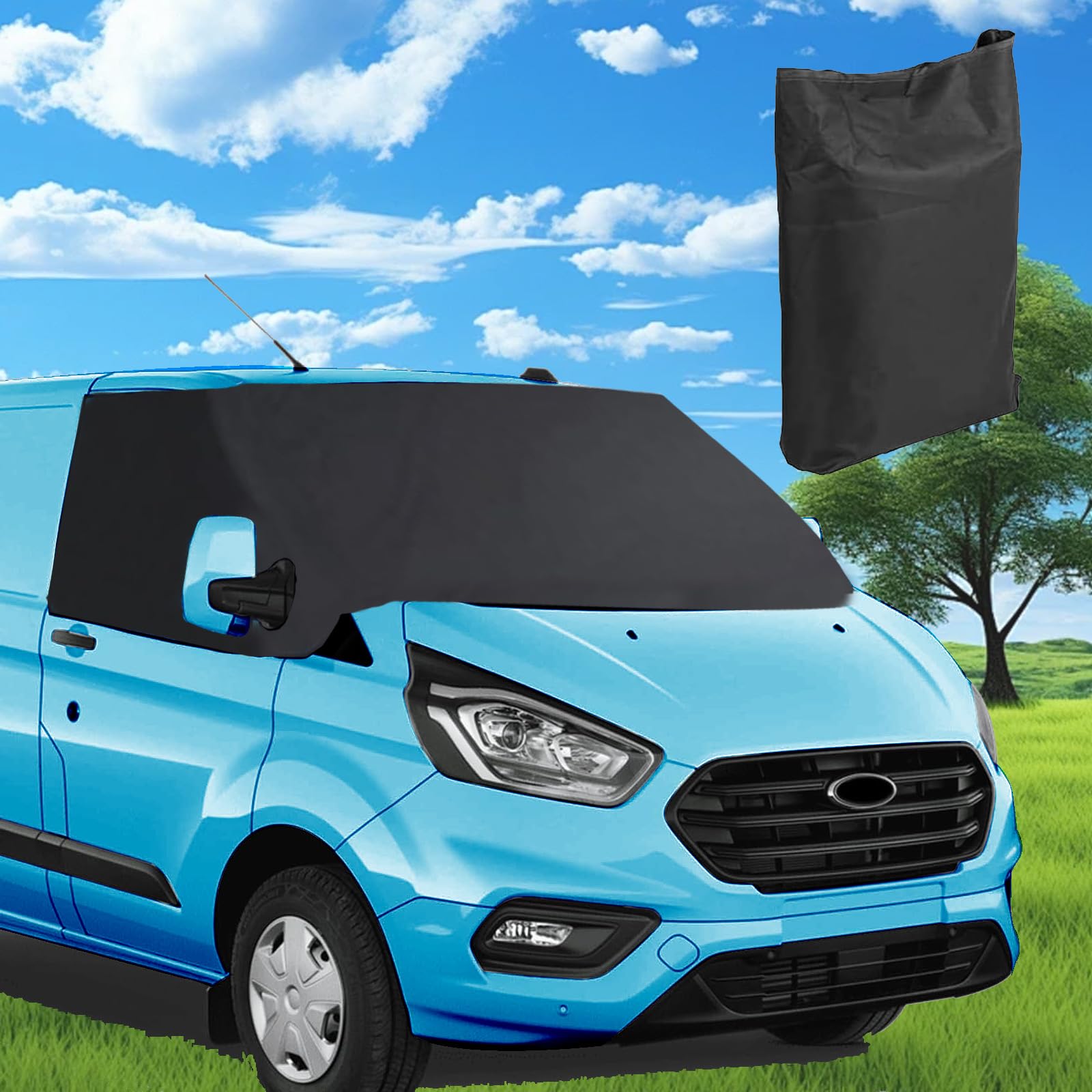 Auto Windschutzscheibe Abdeckung für F ord Transit Custom, 600D Oxford Wasserdicht Wetterfest Frontscheibe Abdeckung Blackout Sonnenschutz Frontscheibe Wrap Cover für F ord Transit Custom 2013-2022 von Kamanan