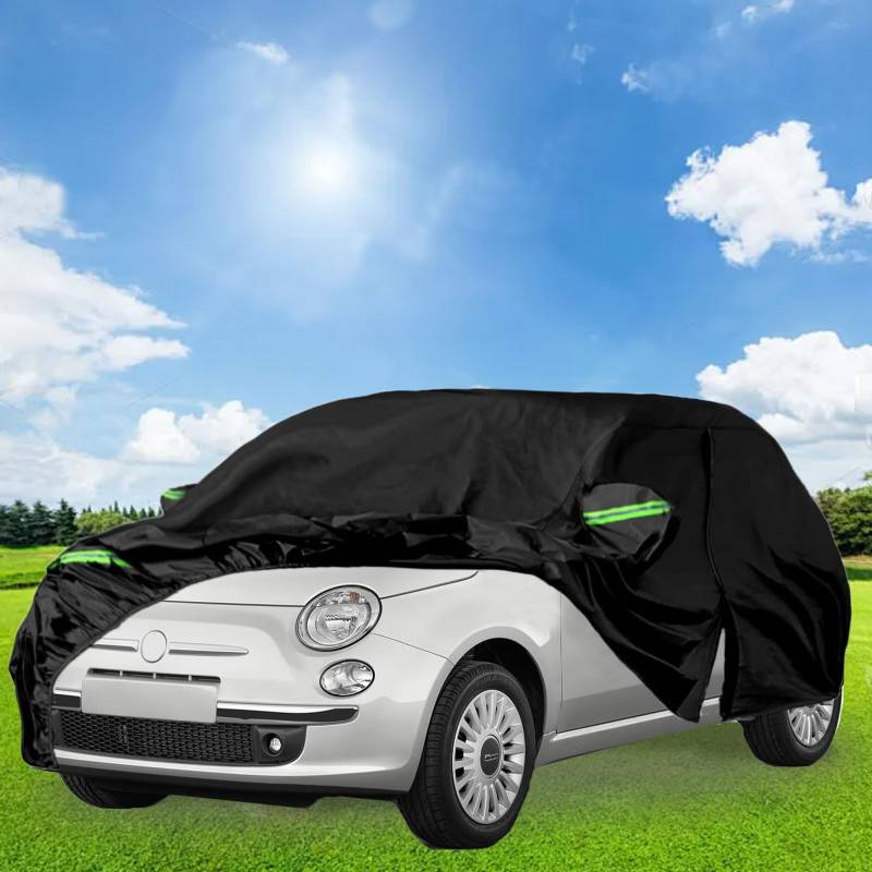 Autoabdeckung Wasserdicht Ersatz für 2007-2022 F-IAT 500 500C 500E Abarth 500, Vollgarage Auto Abdeckplane mit Türreißverschluss Atmungsaktiv Regen Sonne Staub Schutz Auto Abdeckplane Abdeckung von Kamanan