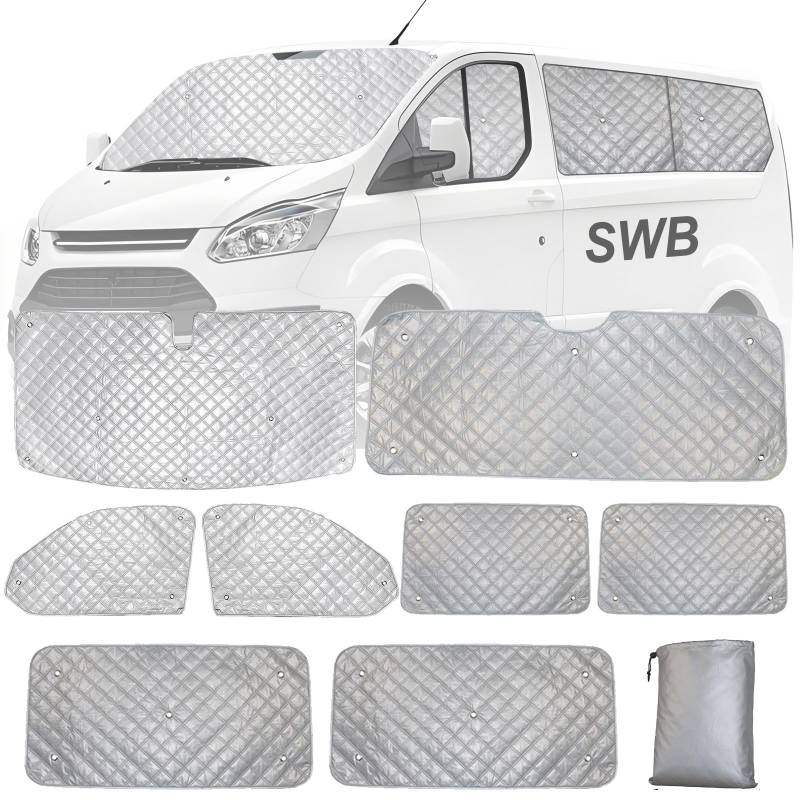 Sonnenschutz Auto Frontscheibe Ersatz für Ford Transit Custom 2012-2022 SWB,Thermomatte Fahrerhaus Innen, 8PCS Sonnenschutz Windschutzscheiben Schutz Set, Innen Frontscheibenabdeckung von Kamanan
