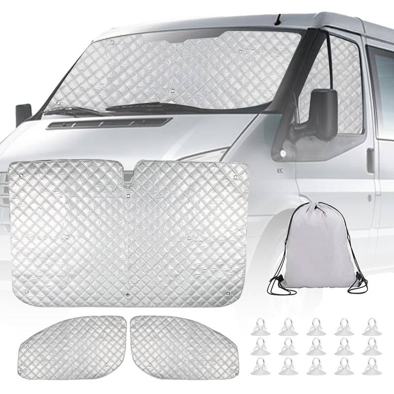 Sonnenschutz Auto Frontscheibe Ersatz für Ford Transit Custom 2012-2024, 3 Stück Thermomatte Fahrerhaus Innen, Innen Auto Sonnenschutz Frontscheibenabdeckung, Thermomatte Fahrerhaus Verdunkelung von Kamanan