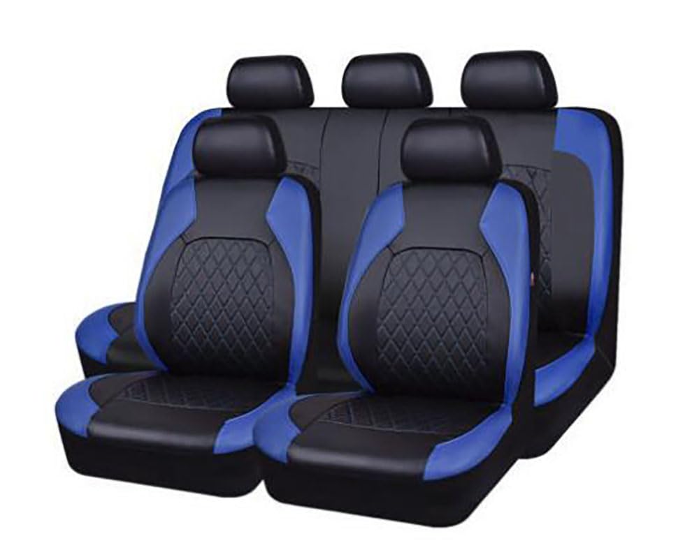 KanaAt 9 Stück Auto Leder Sitzbezüge Sets für Hyundai Santa Fe 2014-2018 5 Seats Voller Surround Wasserdicht Atmungsaktiv Sitzschoner Zubehör,D/Blue von KanaAt