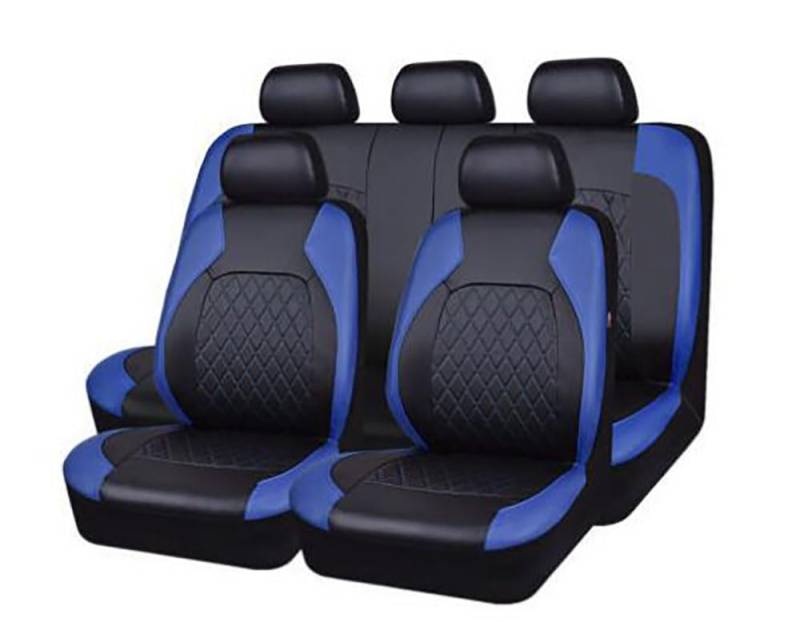 9 Stück Auto Leder Sitzbezüge Sets für Hyundai Santa Fe 2014-2018 5 Seats Voller Surround Wasserdicht Atmungsaktiv Sitzschoner Zubehör,D/Blue von KanaAt